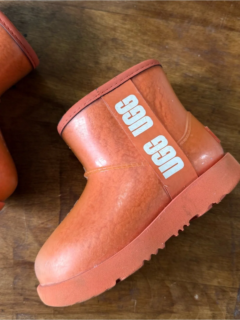 Ugg Shearling Lined Clear Orange Waterproof Mini Rain Boots Toddler 10